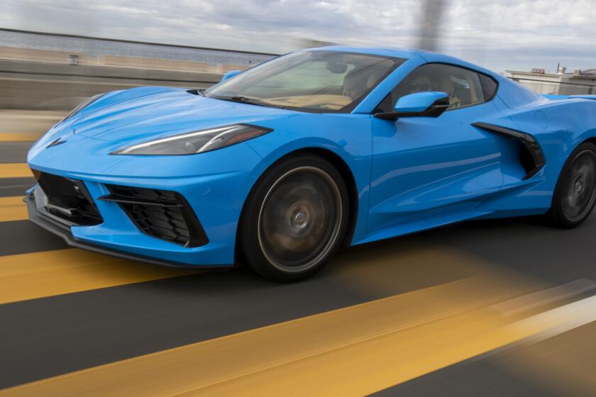 MALIBU, CALIF. -- WEDNESDAY, DECEMBER 18, 2019: The 2020 Corvette Stingray Coupe with ‘rapid blue’ paint and ‘natural dipped’ interior in Malibu, Calif., on Dec. 18, 2019. (Brian van der Brug / Los Angeles Times)