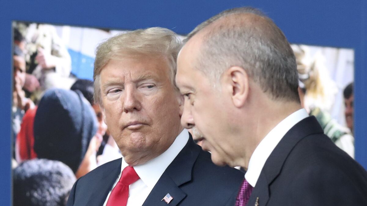 President Trump and Turkish President Recep Tayyip Erdogan in Brussels in July.