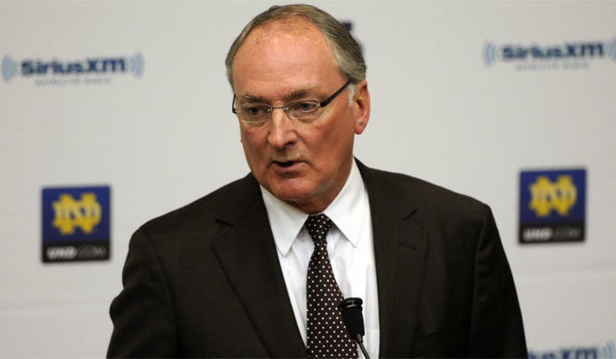 Notre Dame Athletic Director Jack Swarbrick speaks to reporters during an news conference Wednesday regarding a hoax involving linebacker Manti Te'o.