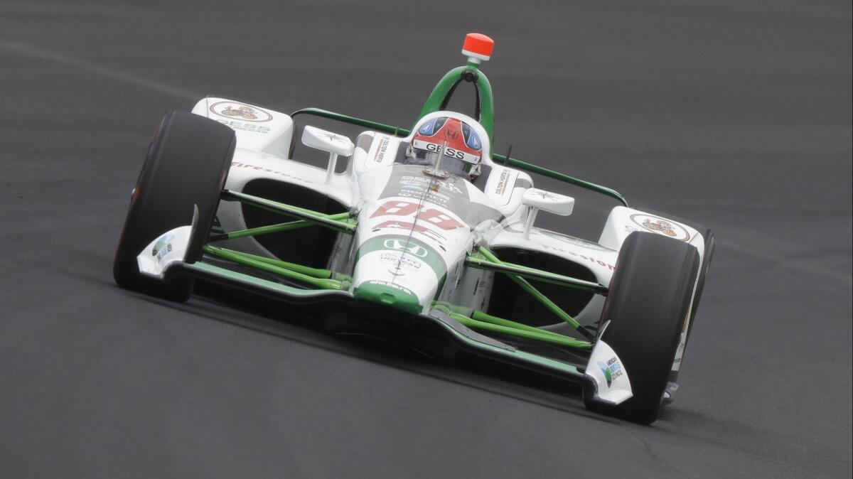 Colton Herta drives through turn one during an Indianapolis 500 practice session on May 17.