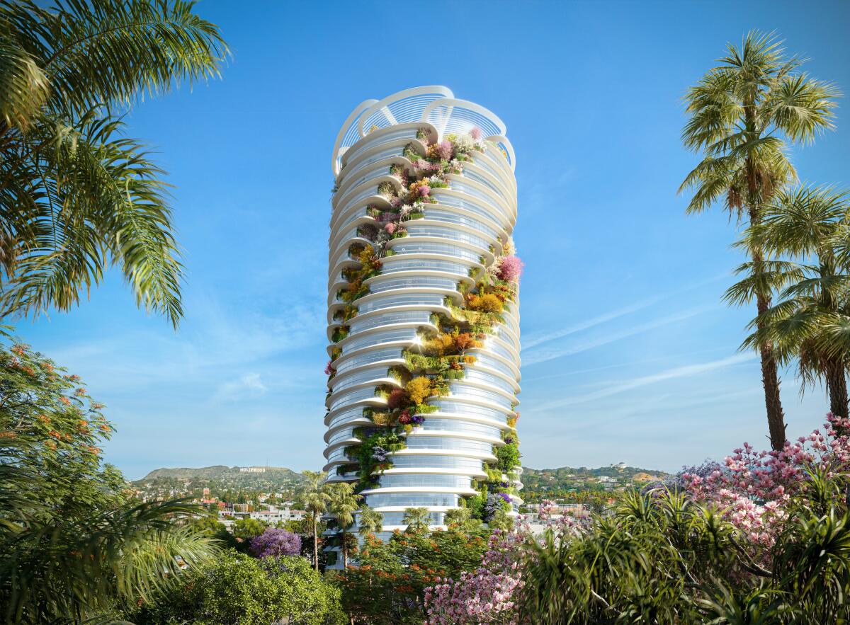 A rendering of the Star, a proposed 22-story office building in Hollywood, designed by Norman Foster.