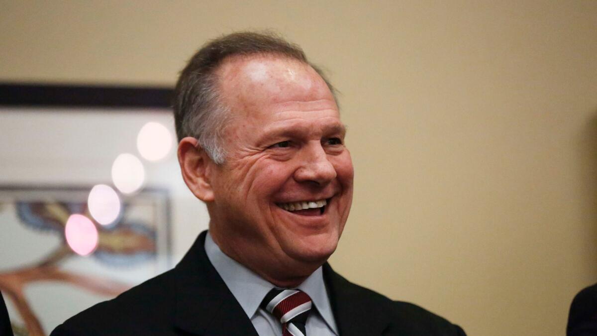 Former Alabama Chief Justice and U.S. Senate candidate Roy Moore at the Vestavia Hills Public library on Nov. 11 in Birmingham, Ala.