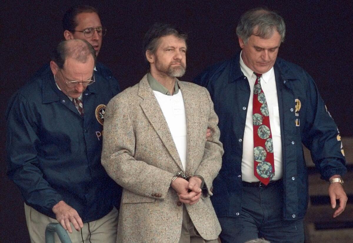 Unabomber Ted Kaczynski being escorted by U.S. marshals