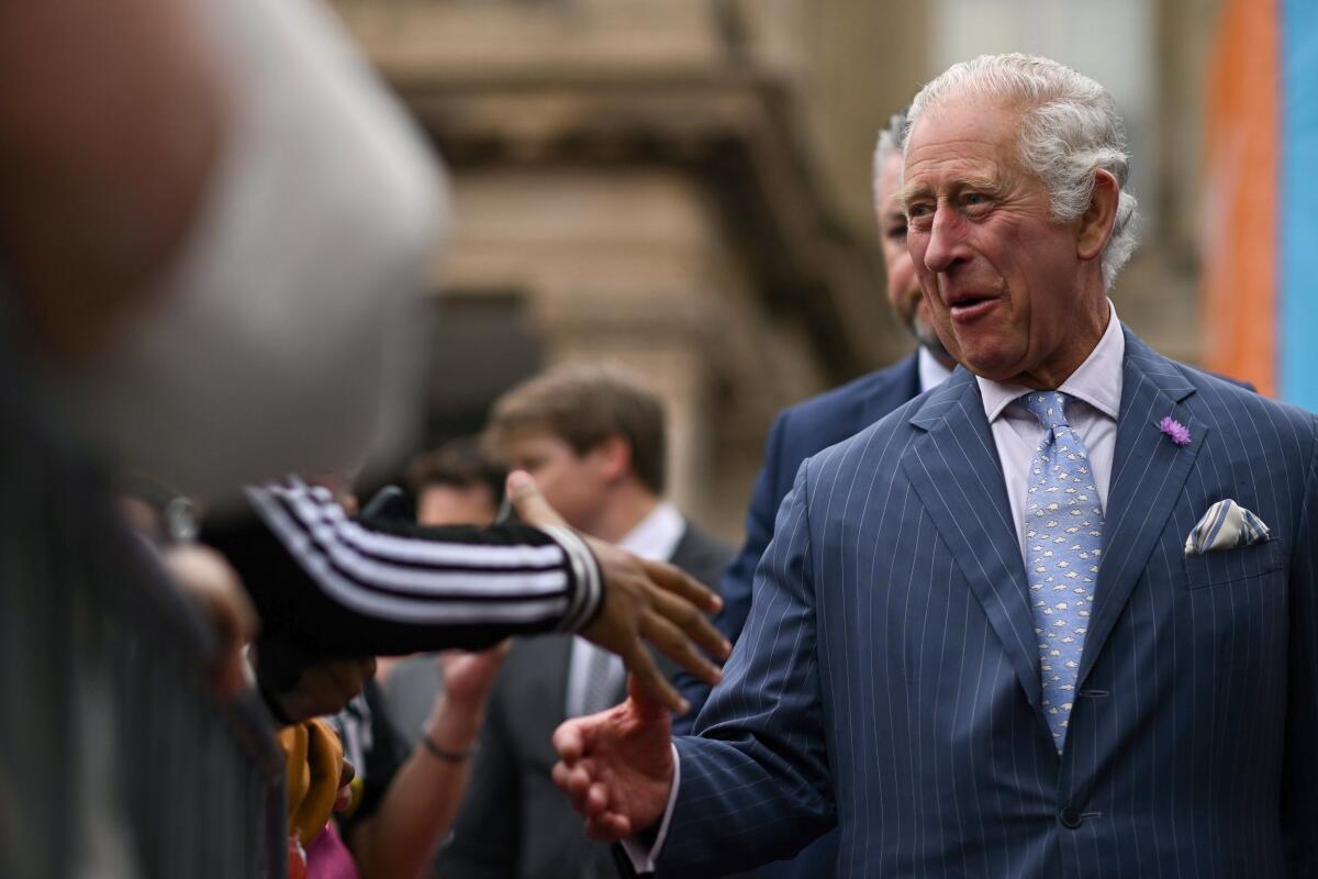 Prince Charles shakes hands at an event.