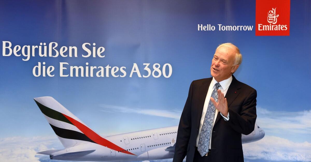 Tim Clark, CEO of the United Arab Emirates' flag carrier Emirates Airlines, poses for photographers before a news conference in Berlin March 5, 2015. He rejects charges that his airline has received government subsidies that give it an unfair advantage over U.S. carriers.