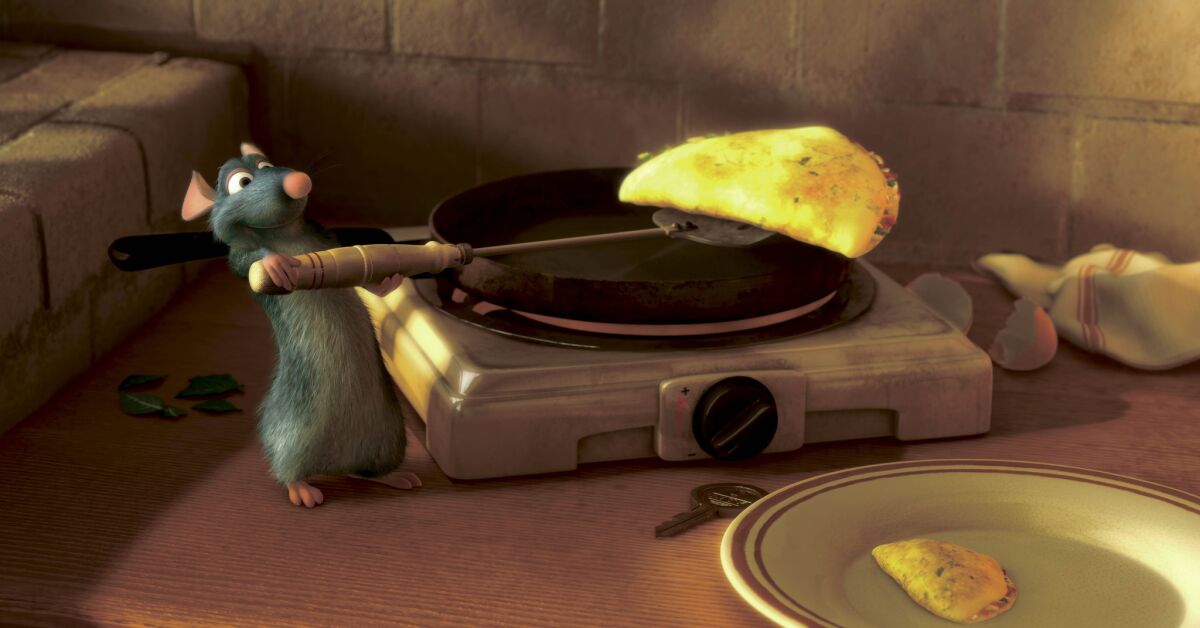 Remy the rat serves up an omelette in "Ratatouille."