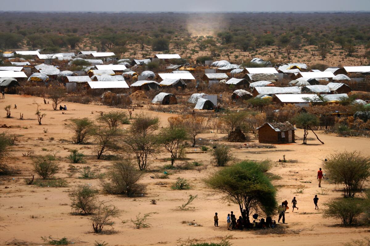 Makeshift homes for refugees irrationally occupy the harsh landscape at the Dadaab refugee camp in Kenya's North Eastern province.