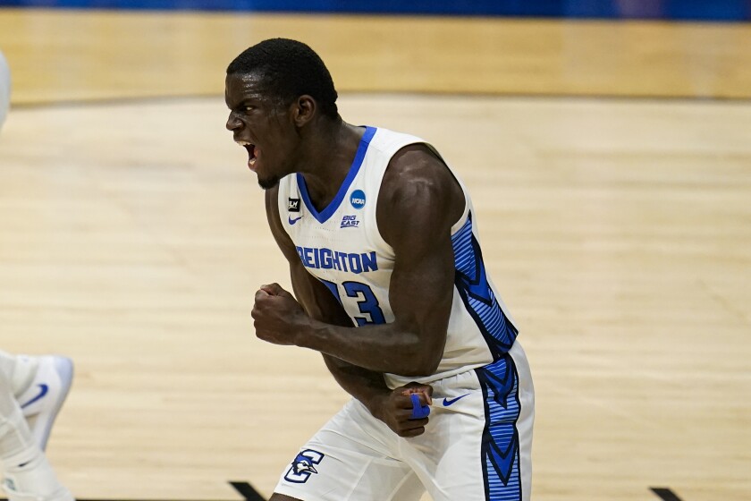 Creighton forward Damien Jefferson celebrates after a basket against Ohio on Monday.