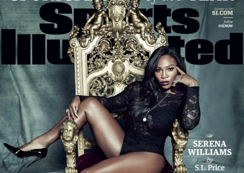 This photo provided by Sports Illustrated shows the cover of the 2015 "Sports Person of the Year" magazine issue, featuring tennis player Serena Williams.