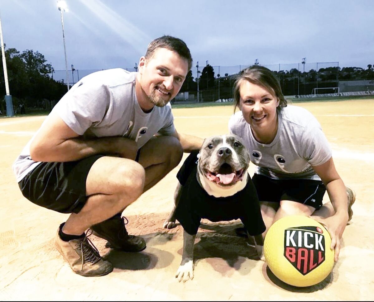 Andy and Kelly Smisek, founders of Frosted Faces Foundation, with Frosted Faces Mos in preparation for Kick It for K9s.
