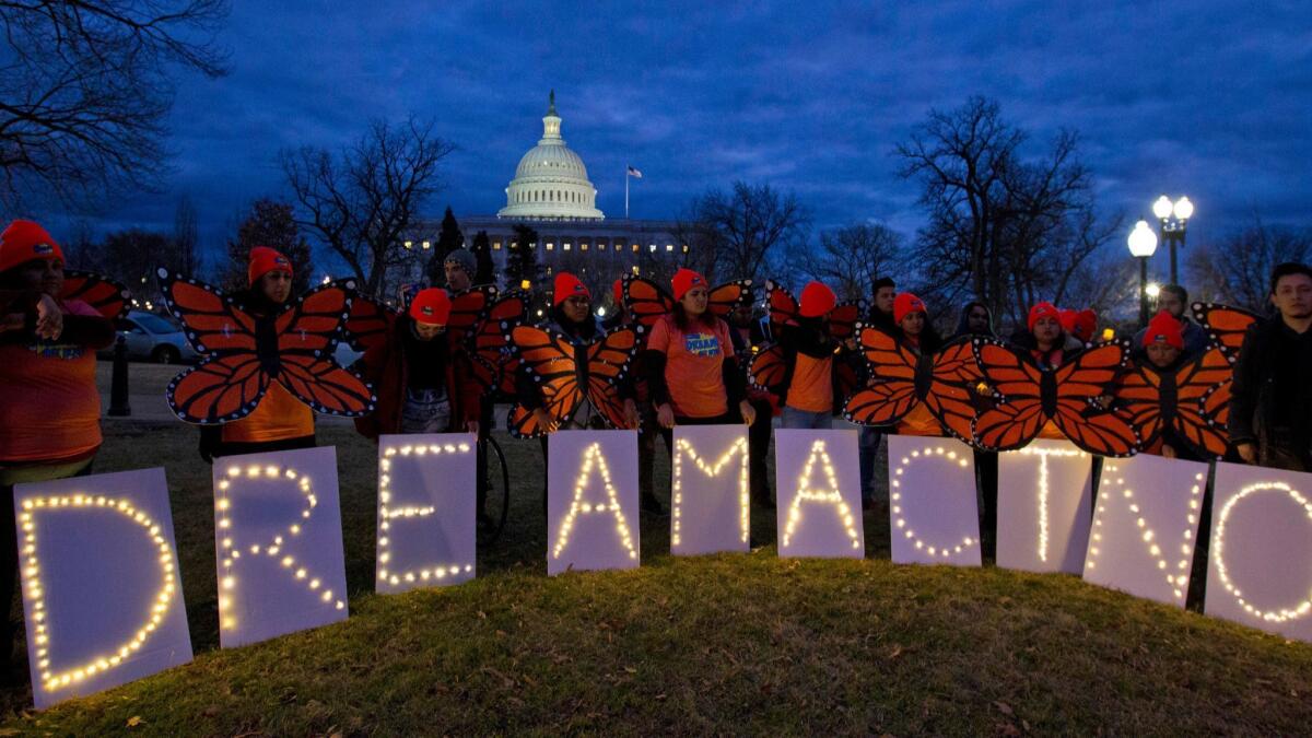 In this Jan. 21, 2018 photo, demonstrators rally in support of Deferred Action for Childhood Arrivals (DACA) outside the Capitol in Washington.