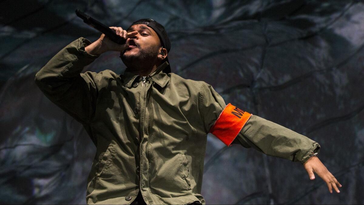 The Weeknd performs Friday night at the Coachella Valley Music and Arts Festival in Indio.