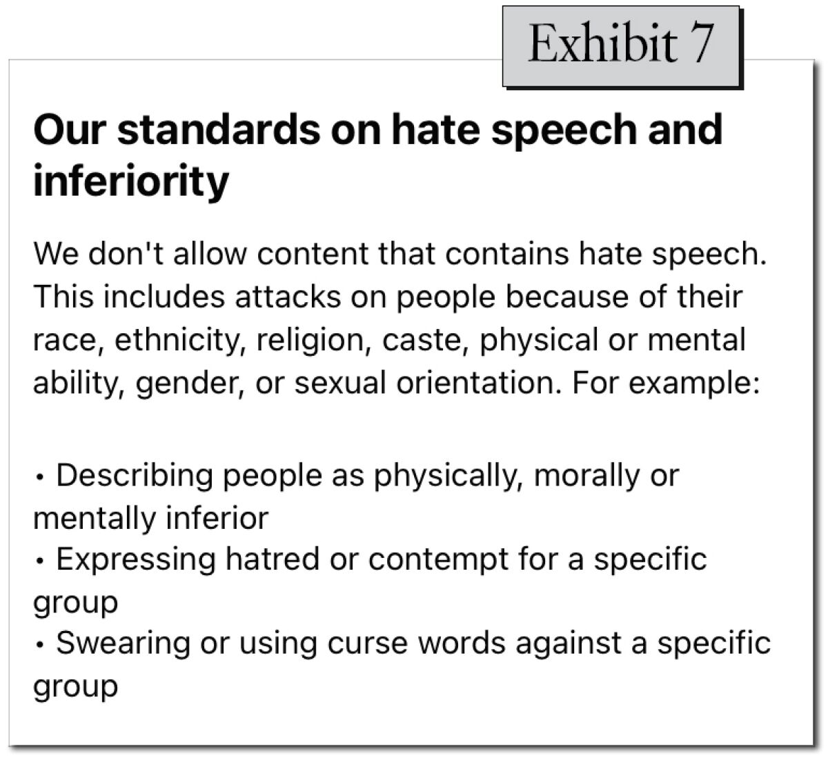 A notification on "Our standards on hate speech and inferiority."
