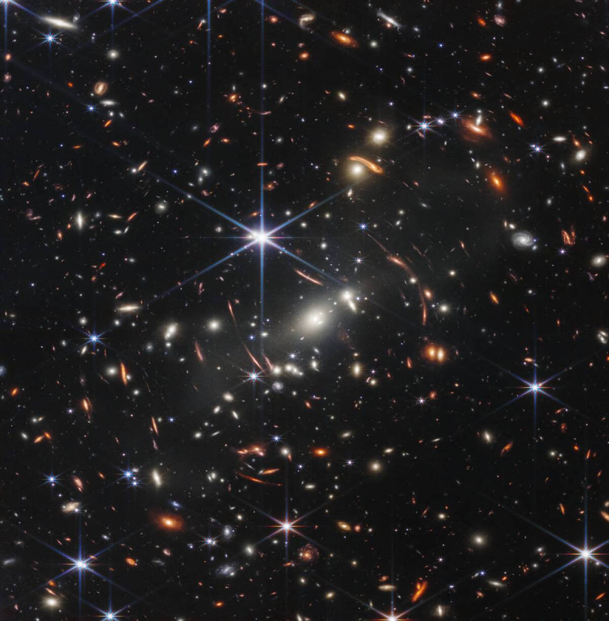 A space telescope image shows galaxies.