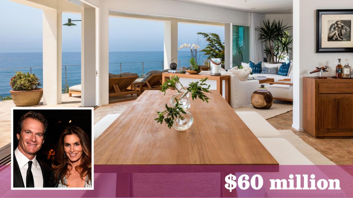 Supermodel Cindy Crawford and her husband, businessman Rande Gerber, have listed a compound in Malibu for sale at $60 million. They bought the oceanfront property last year for $50.5 million.