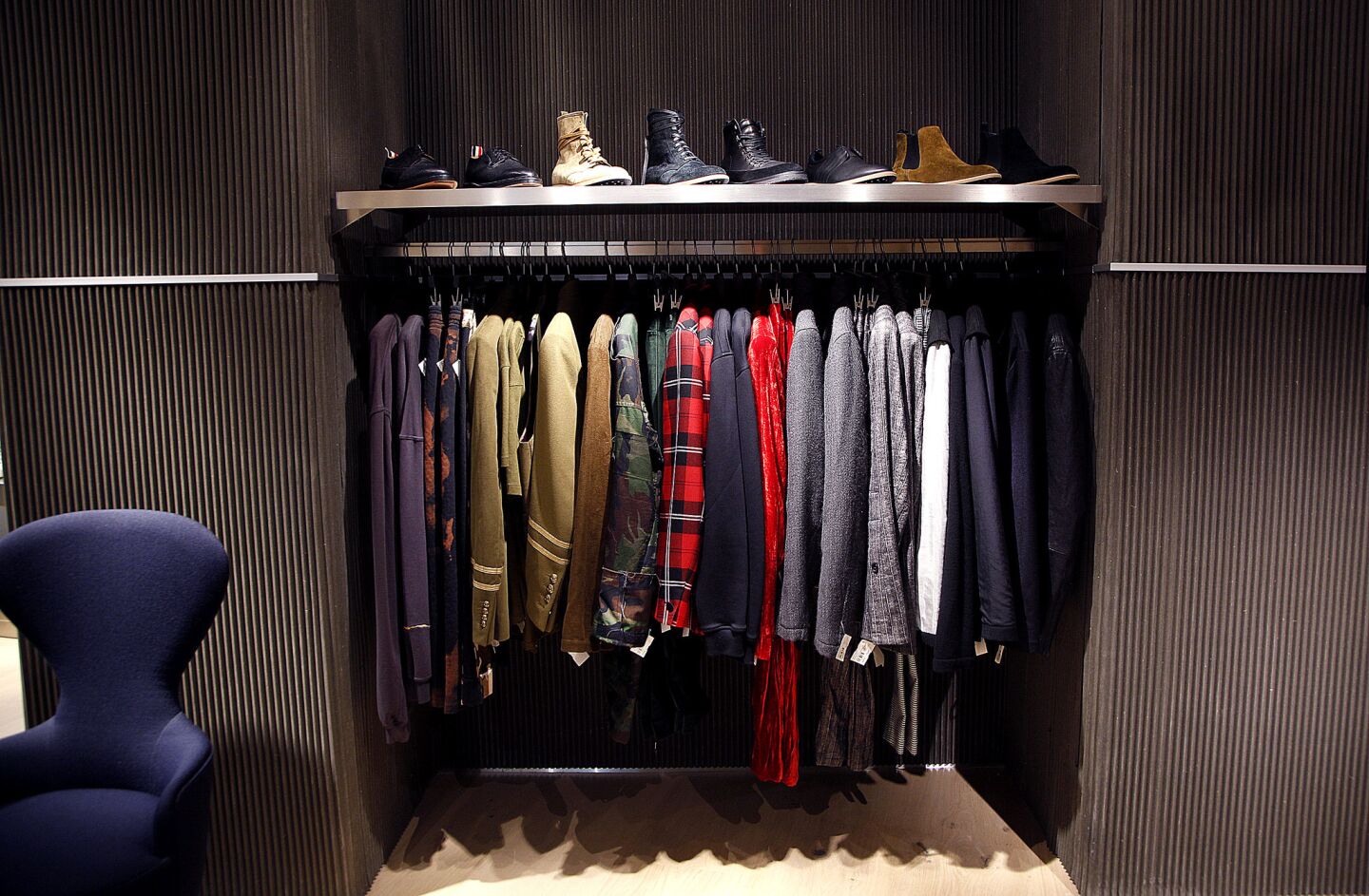 A display of menwear and footwear inside Traffic Los Angeles at the Beverly Center.