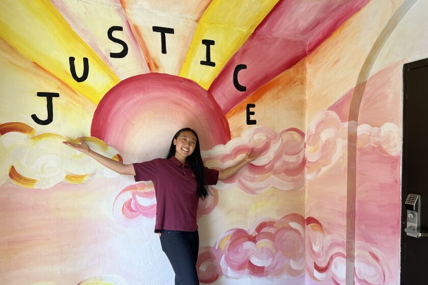 Katelyn Wang of The Bishop's School painted a vestibule at the school as part of her advocacy for social justice through art.