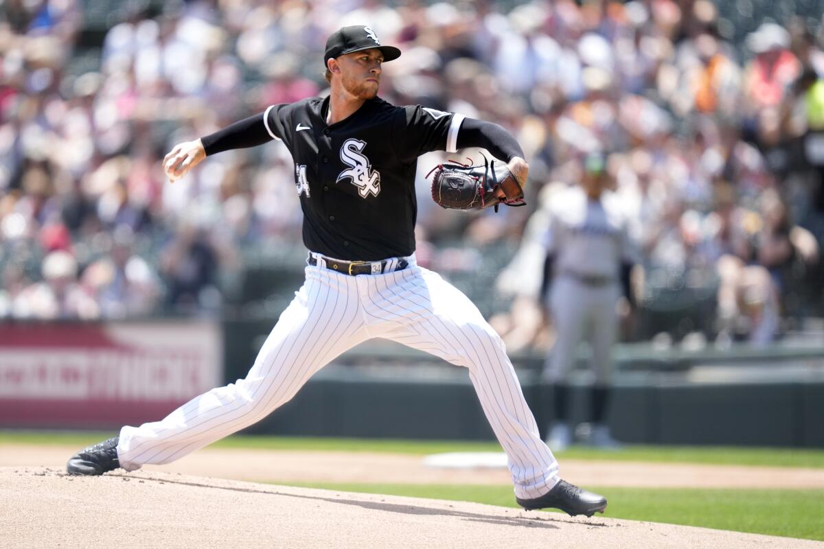 Chicago White Sox pitcher Michael Kopech delivers in the first inning against the Miami Marlins.