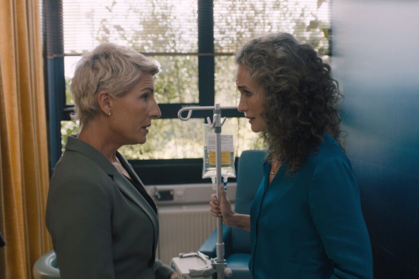 Tamsin Greig, left, and Andie MacDowell in that "My Happy Ending."