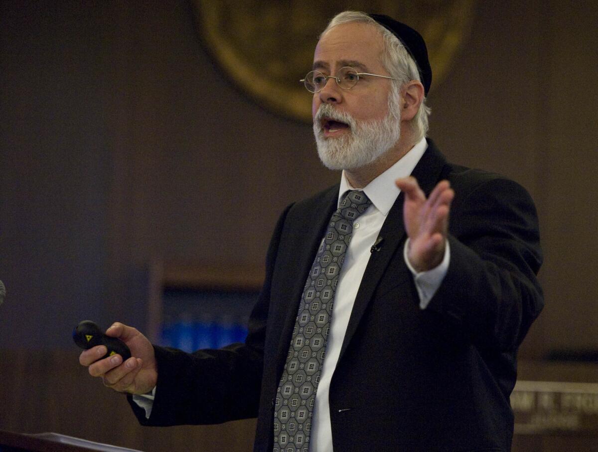 Defense attorney Michael Schwartz speaks to jurors during closing arguments of the Kelly Thomas trial.
