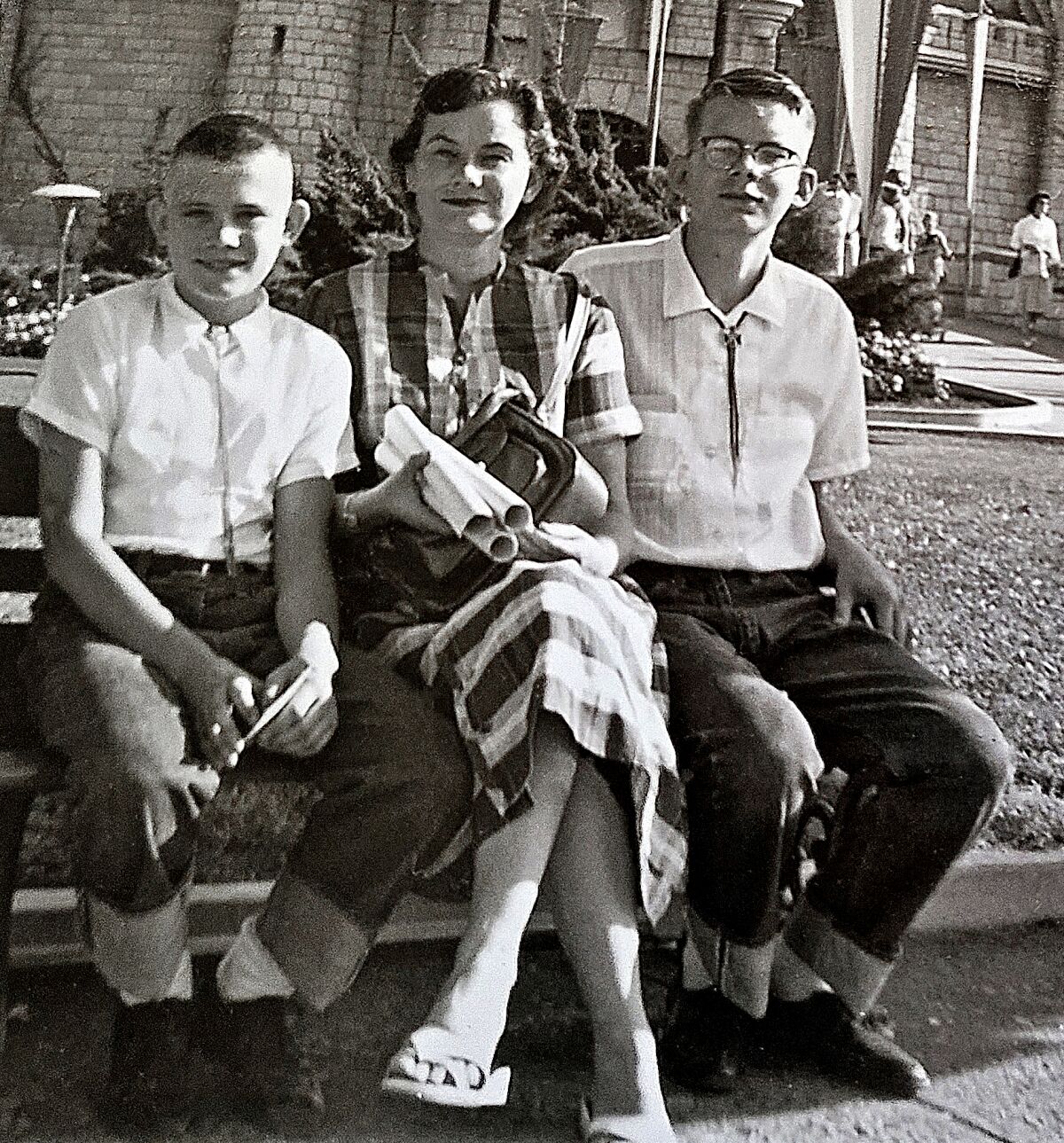 Mike and Don Hunt with their mother, Opal, at Disneyland in 1961.
