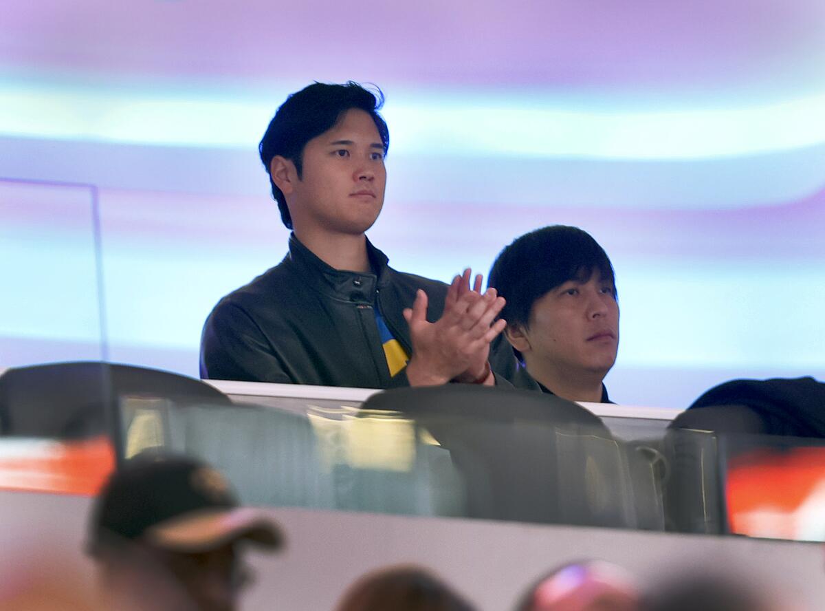 Dodgers superstar Shohei Ohtani watches the Rams beat the New Orleans Saints from Rams owner Stan Kroenke's suite.