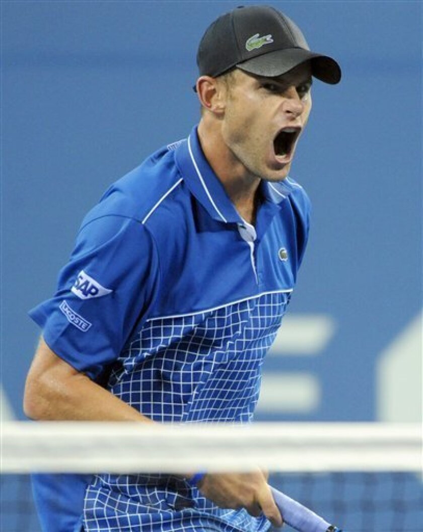 Andy Roddick, of the United States, reacts during the eighth game of the third set of his match with Janko Tipsarevic, of Serbia, during the second round of the U.S. Open tennis tournament in New York, Wednesday, Sept. 1, 2010. (AP Photo/Henny Ray Abrams)