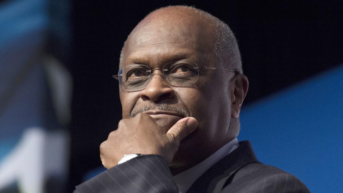Past issues shadowing Herman Cain, shown at a 2014 event in Washington, resurfaced after Trump said he would nominate him to the Federal Reserve board.