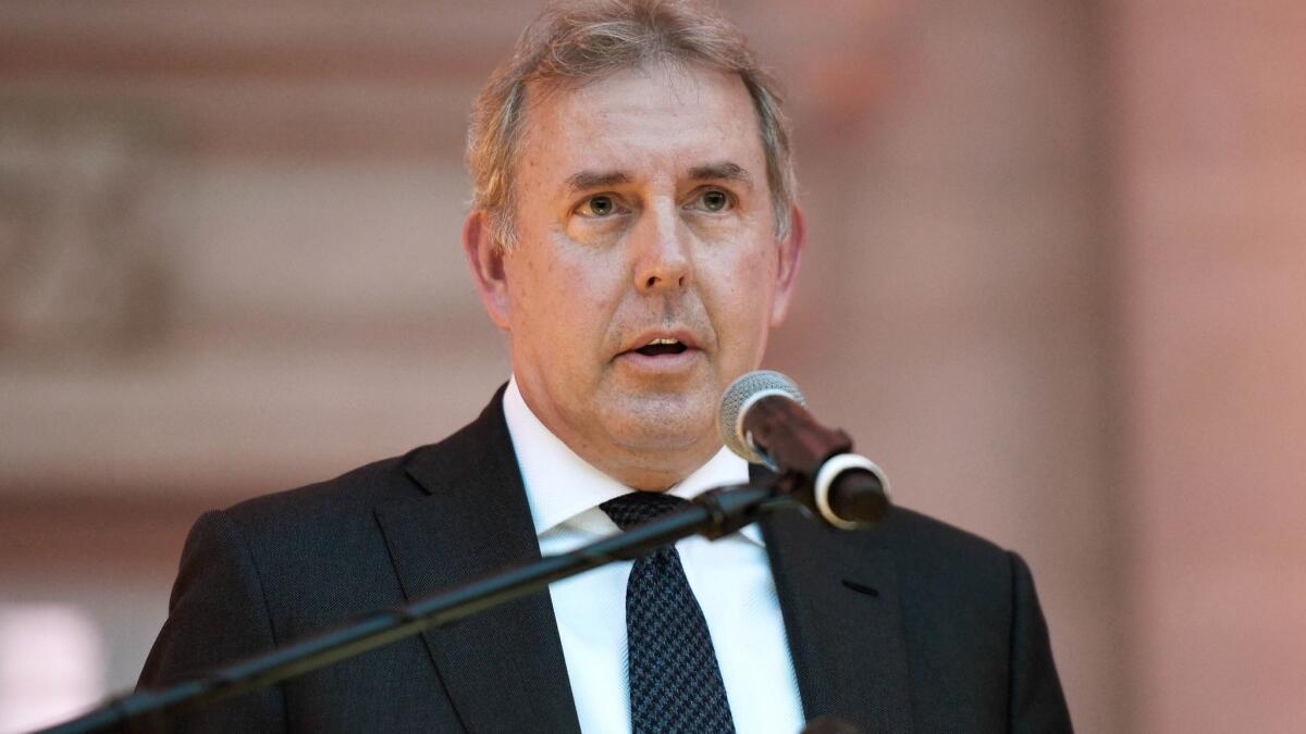 Kim Darroch speaks at a reception at the British ambassador's residence in Washington in April 2017.