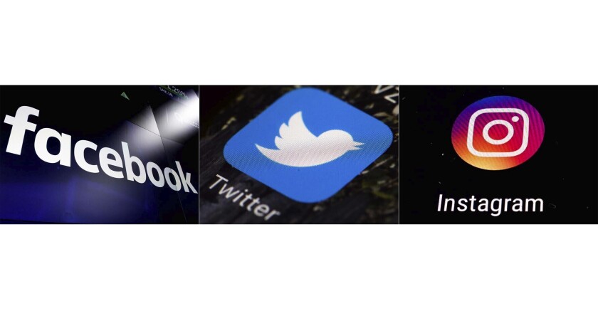 ARCHIVO - Esta combinación de fotos muestra los logos de plataformas de medios sociales, desde la izquierda, Facebook, Twitter e Instagram. Las acciones de Facebook y Twitter cayeron marcadamente el viernes, 26 de junio del 2020, luego que la compañía europea matriz de marcas como Ben & Jerry y Dove dijo que suspenderá sus anuncios publicitarios en Estados Unidos en Facebook, Twitter e Instagram al menos hasta el final del año.(AP Photo)