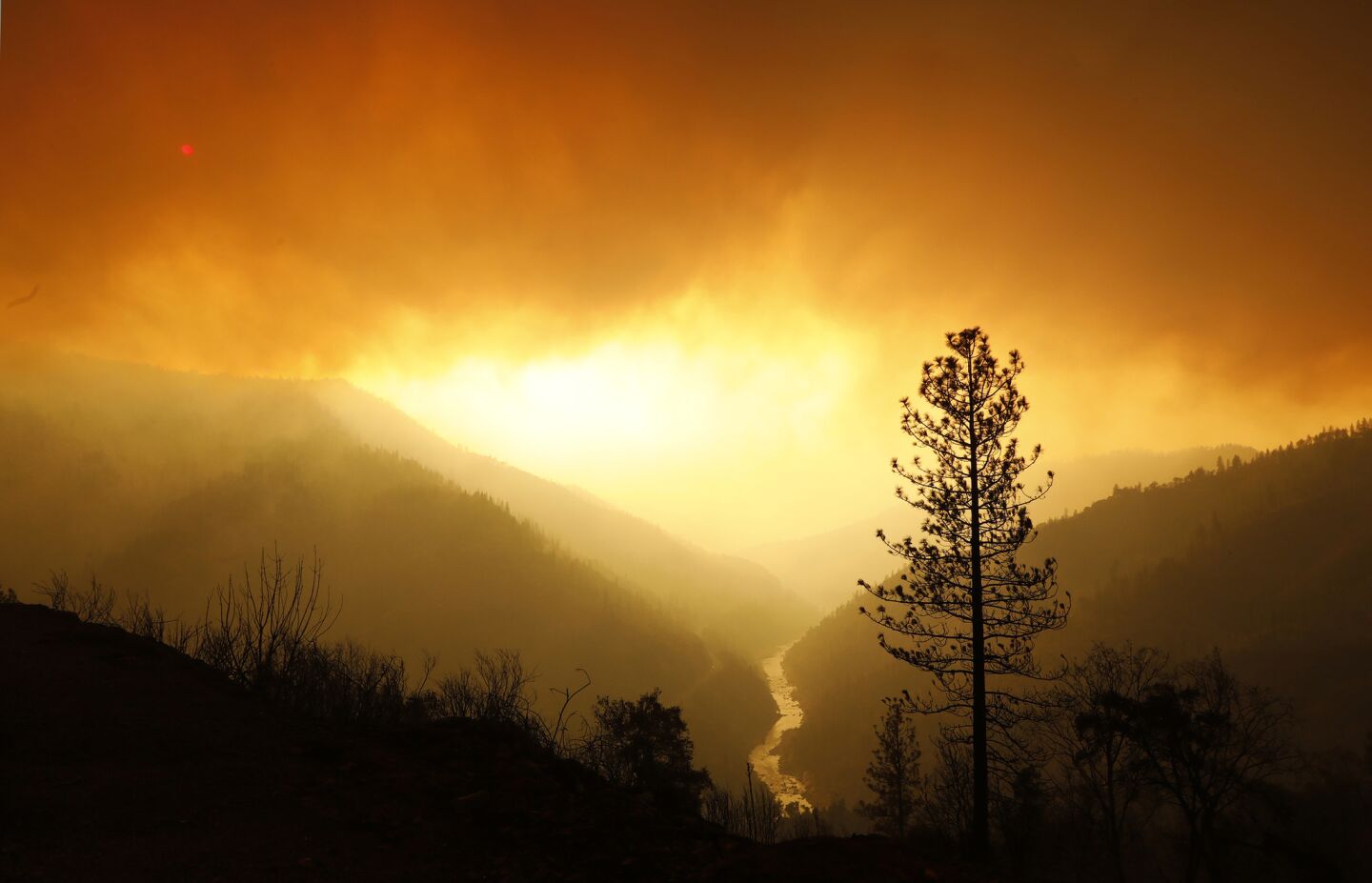 Smoke fills the sky as the Camp fire continues to burn along the North Fork of the Feather River. It has already burned more than 200,000 square miles.