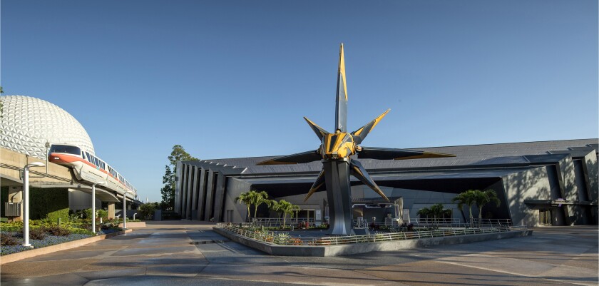 The facade for Guardians of the Galaxy: Cosmic Rewind at Walt Disney World's Epcot.