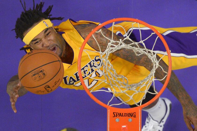 Lakers center Jordan Hill puts up a shot during a loss to the Memphis Grizzlies at Staples Center on Nov. 26.