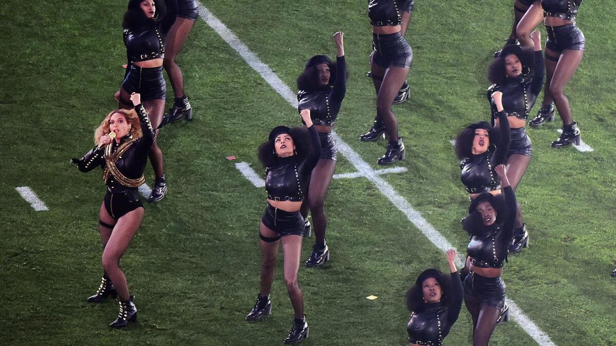 Beyonce performs during Super Bowl 50 at Levi's Stadium.