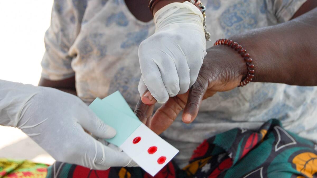 Three blood spots are taken from a villager in Zambia’s Southern Province as part of a study to trace people who don’t have malaria symptoms but test positive for the disease.