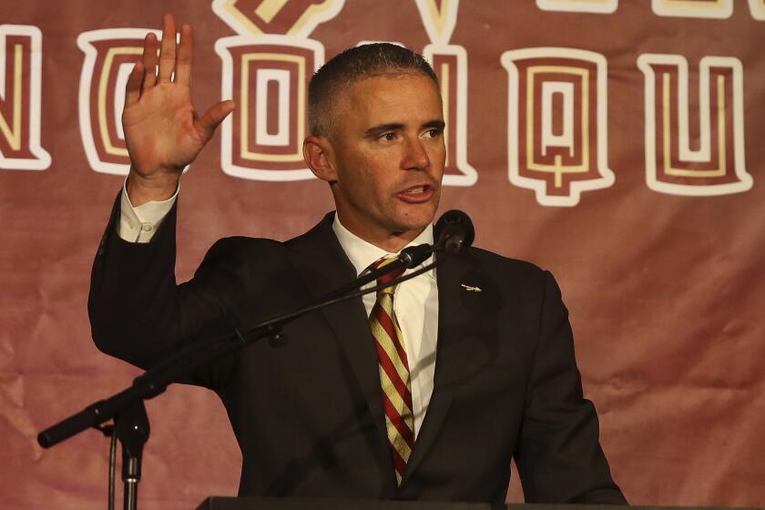 Florida State coach Mike Norvell speaks at a press conference Dec. 8 in Tallahassee, Fla. 