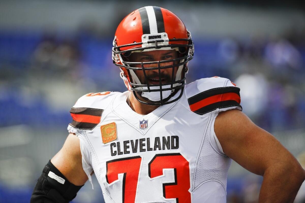 Cleveland Browns offensive tackle Joe Thomas warms up before a game against the Baltimore Ravens on Sept. 17.