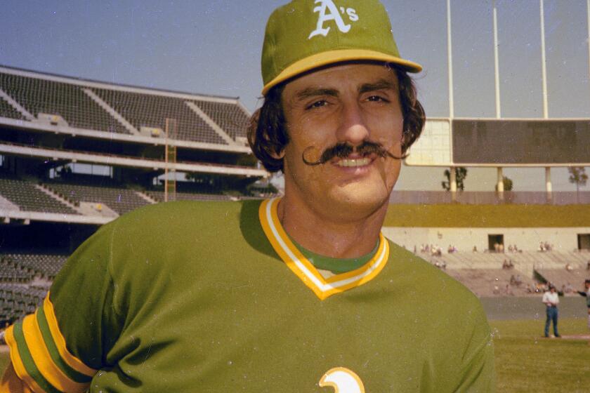 Rollie Fingers of the Oakland A's is seen, in 1976. (AP Photo)