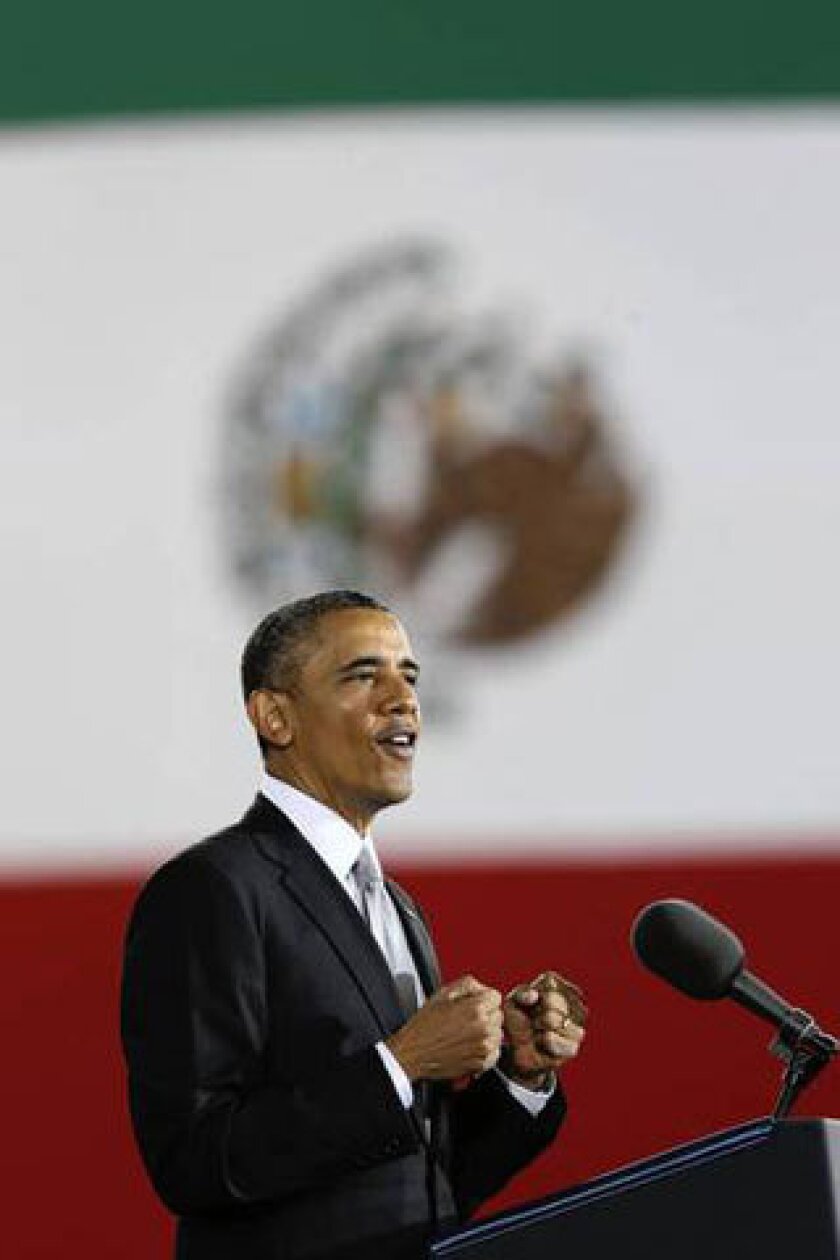 President Obama speaks at the National Anthropology Museum in Mexico City.