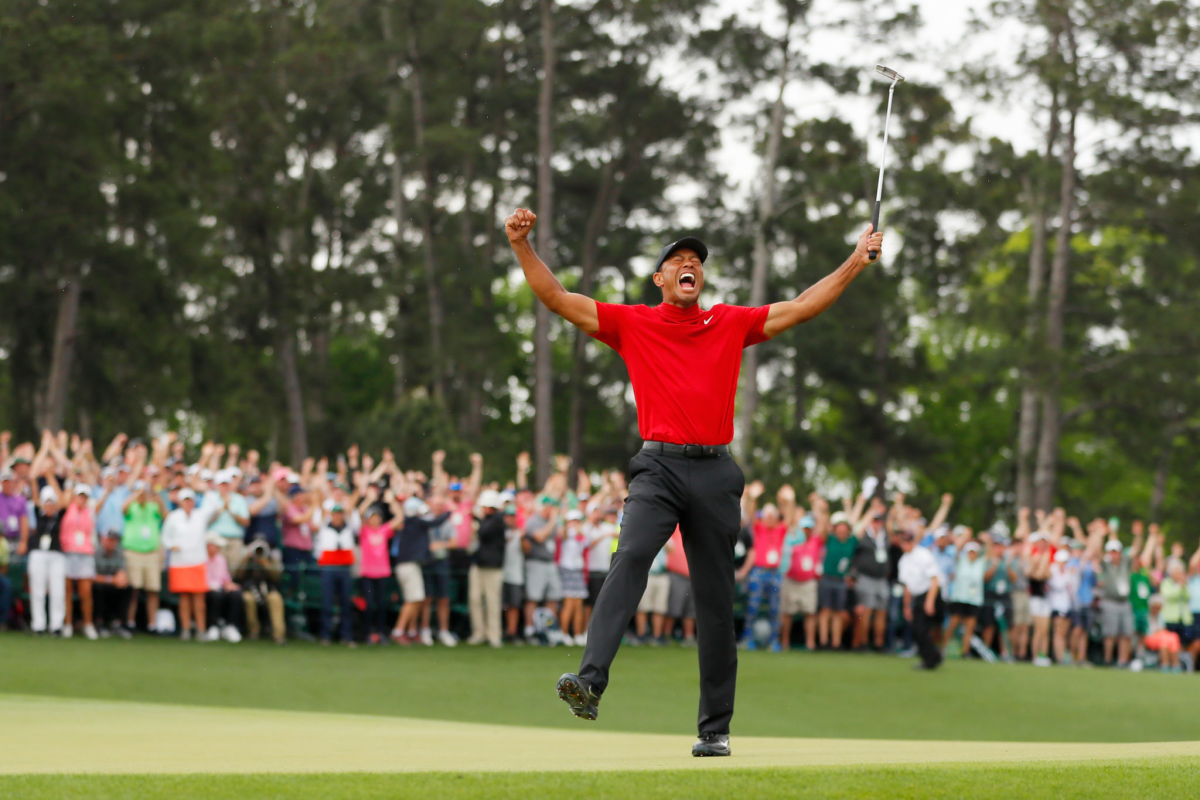 Tiger Woods celebrates after winning the 2019 Masters at Augusta National.