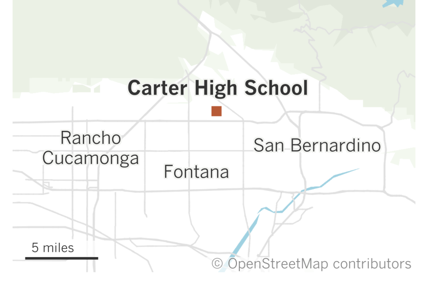 A map shows the location of Carter High School in Rialto