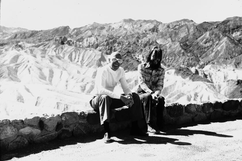 Foucault and the pianist Michael Stoneman during their trip to the Death Valley in June 1975 in a photo from the book "The Last Man Takes LSD," in which two authors track Foucault's late-in-life rightward turn, beginning with a hallucinogenic 1975 visit to Death Valley.
