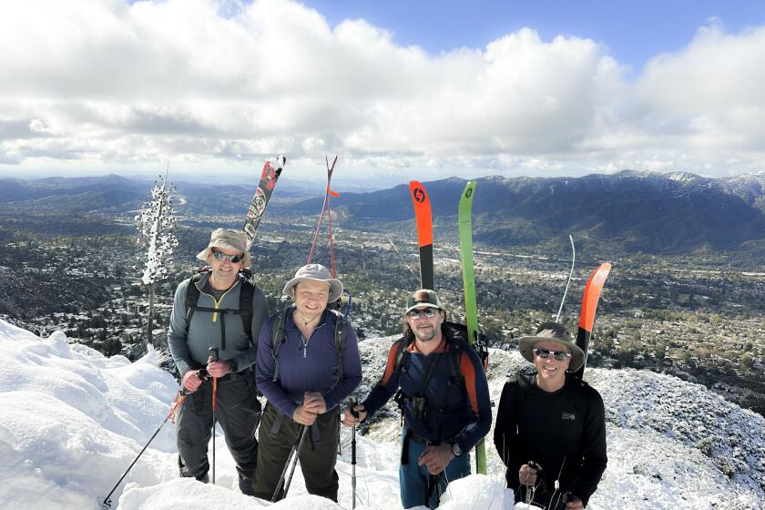 Backcountry skiiers (from left) to Al Preston, Matt Dixon, Matthew Testa and Andy Lewicky pose on Mt. Lukens.