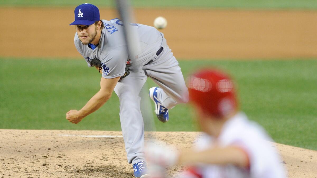 Dodgers starter Clayton Kershaw delivers a pitch during Tuesday's 8-3 win over the Washington Nationals.