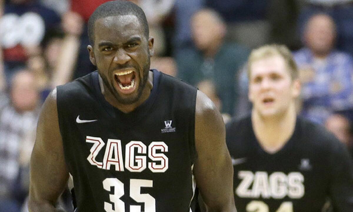 Gonzaga's Sam Dower celebrates after making a basket in a win over Santa Clara on Jan. 29. The Bulldogs are favored to win this season's West Coast Conference tournament in Las Vegas.