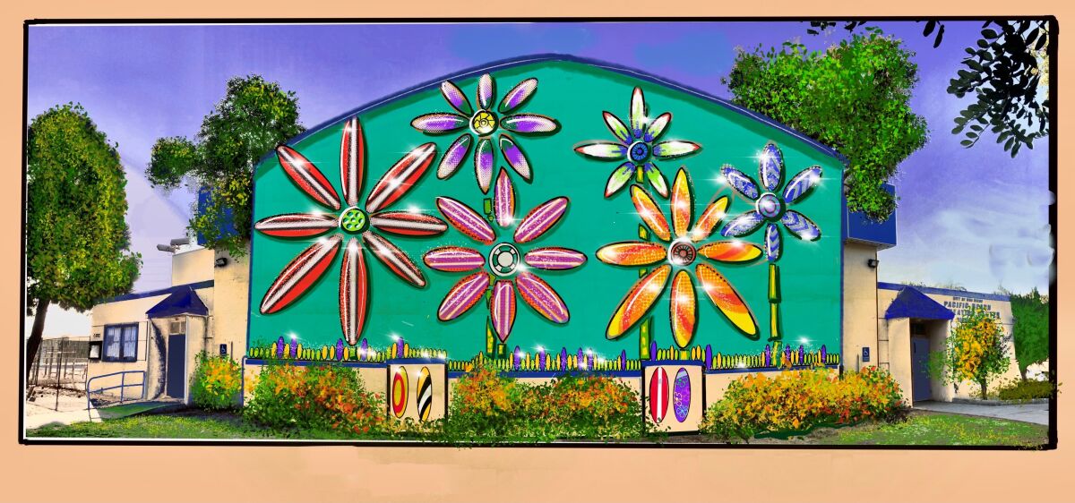 A rendering of what the finished mural on the north wall of the Pacific Beach Recreation Center will look like.
