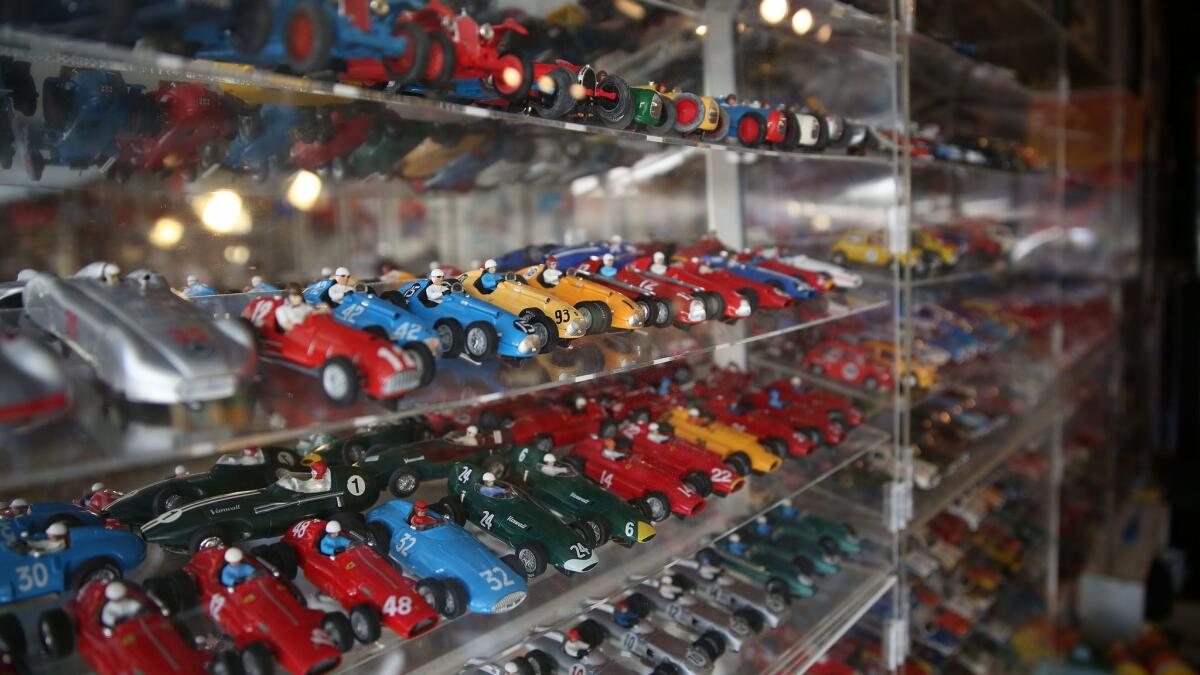 Display cases contain some of host Stephen Farr-Jones' 1,350 electric slot cars.