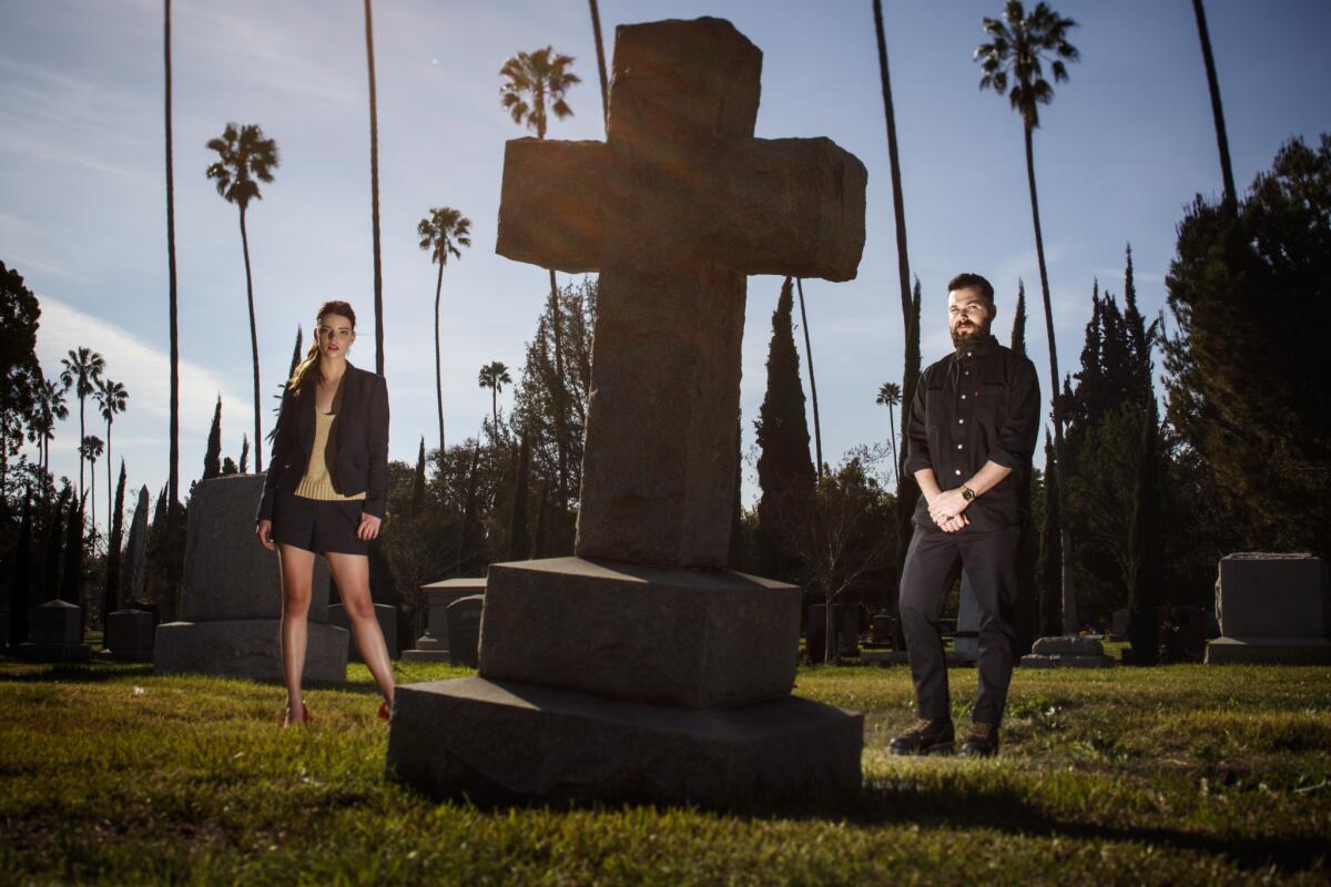 Director Robert Eggers and actress Anya Taylor-Joy, at Hollywood Forever Cemetery. Their new horror film is "The Witch," set in 17th century New England.