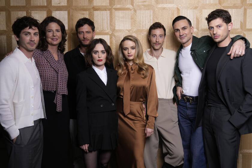 Logan Lerman, Robin Weigert, Michael Aloni, Hadas Yaron, Joey King, Sam Woolf, Henry Lloyd-Hughes, and Amit Rahav, of Hulu's "We Were The Lucky Ones" pose for a portrait at The London West Hollywood on Wednesday, March 20, 2024, in Beverly Hills, Calif. (AP Photo/Damian Dovarganes)