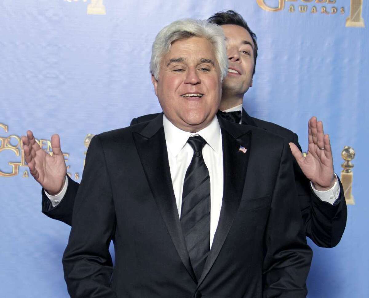 Jay Leno will be a free man after he hands the reins at "Tonight Show" to Jimmy Fallon, right.